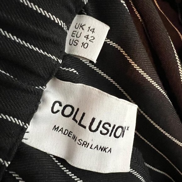 Collusion Pinstripe Wide Leg Crop‎ Pant Cargo Pocket Black White Streetwear 10 - Picture 2 of 11